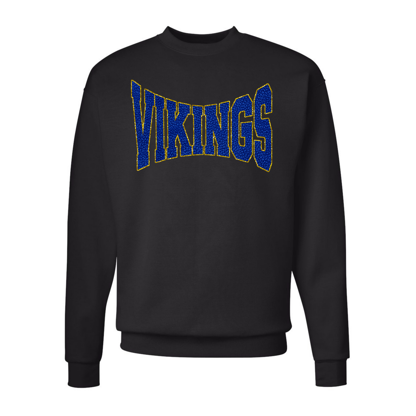 Black Vikings Curved Text Crew Neck