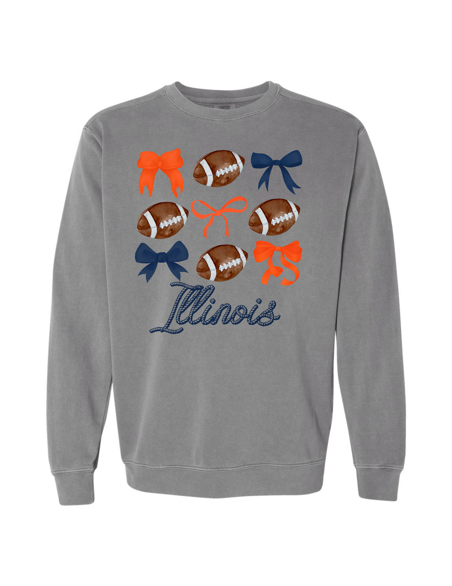Illinois Football Bow Comfort Colors Crew Neck