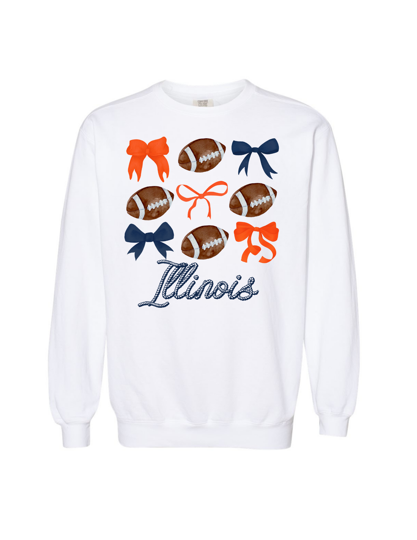Illinois Football Bow Comfort Colors Crew Neck