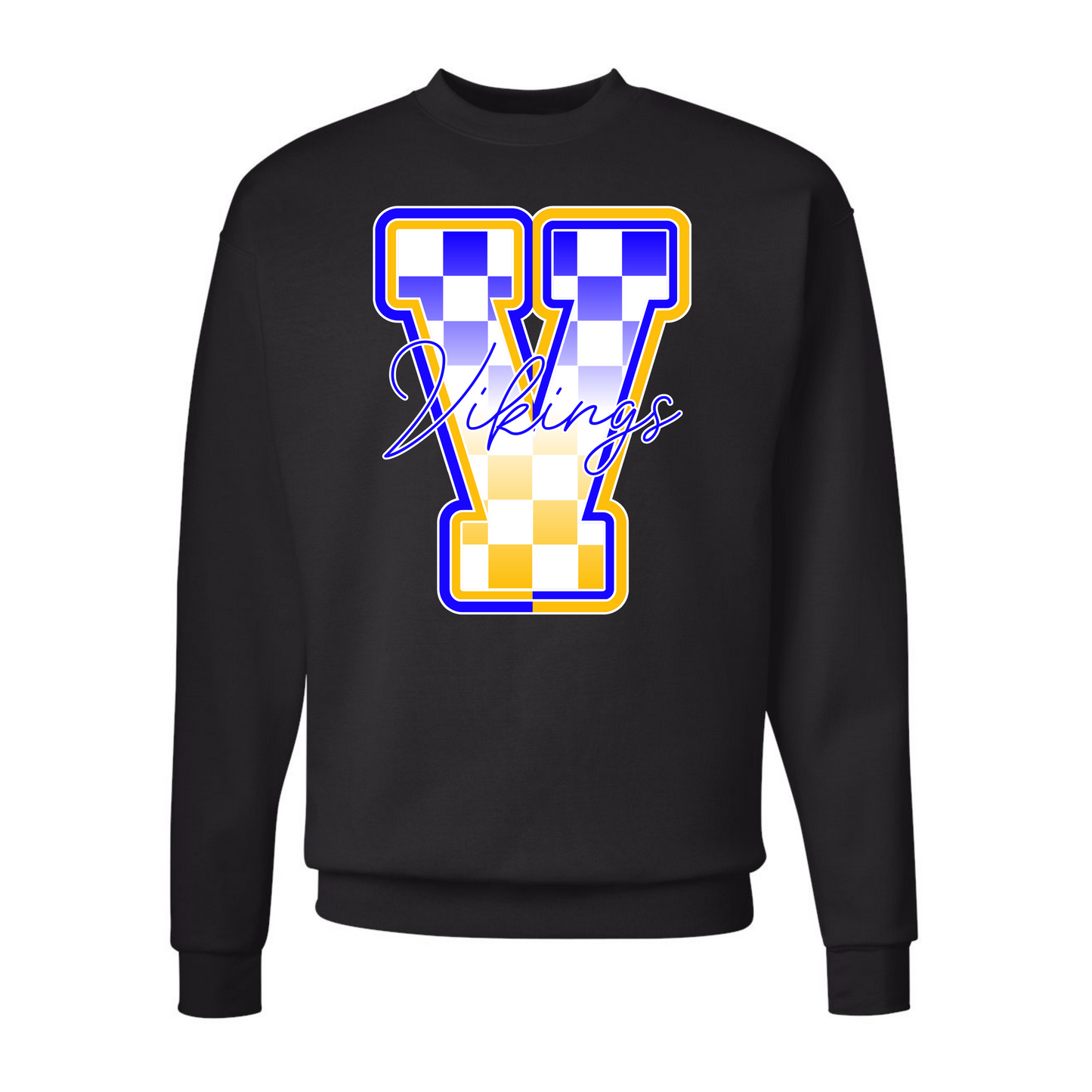 Black Vikings Checkered V Crew Neck