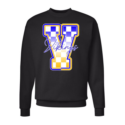 Black Vikings Checkered V Crew Neck