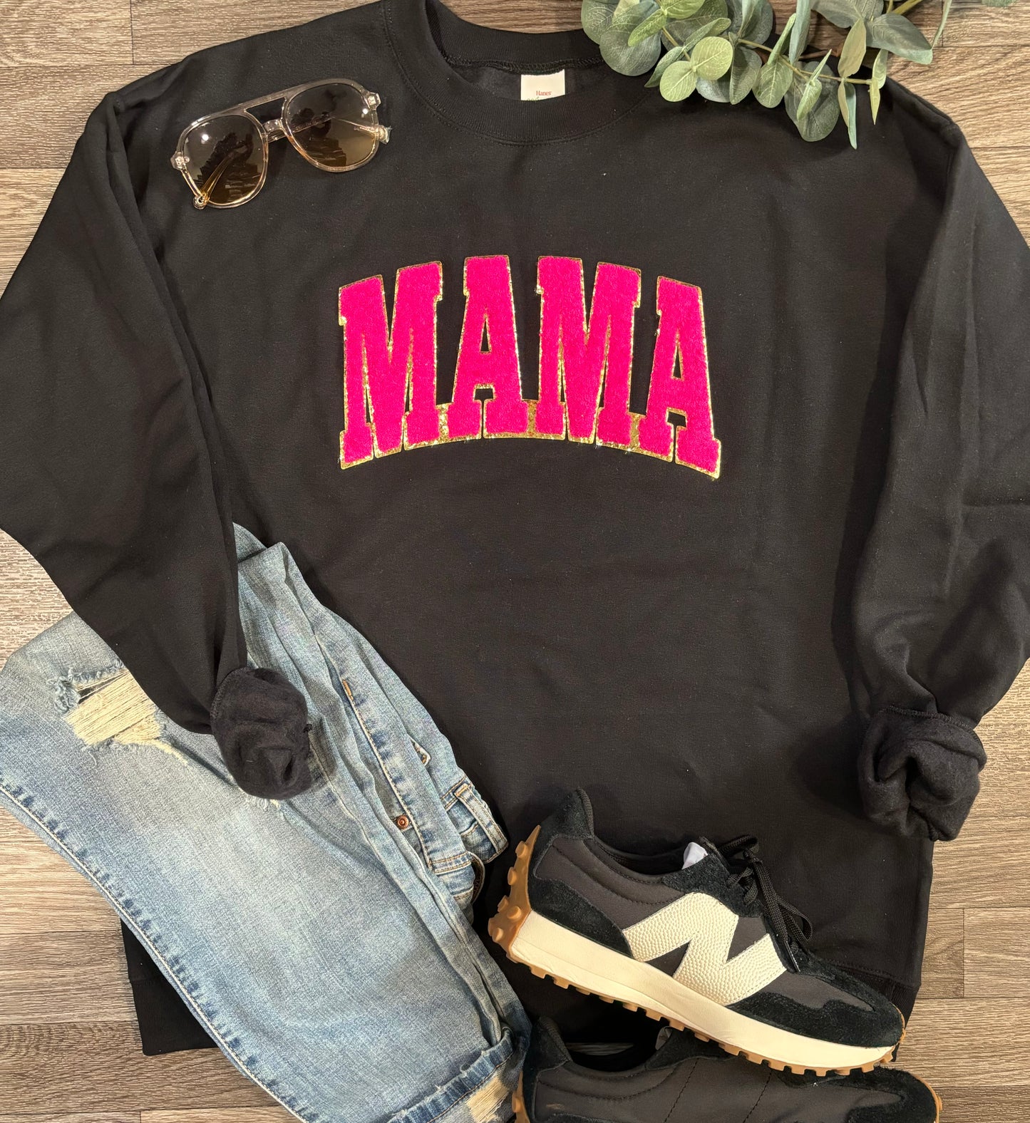 Pink Chenille Patch Mama Crew