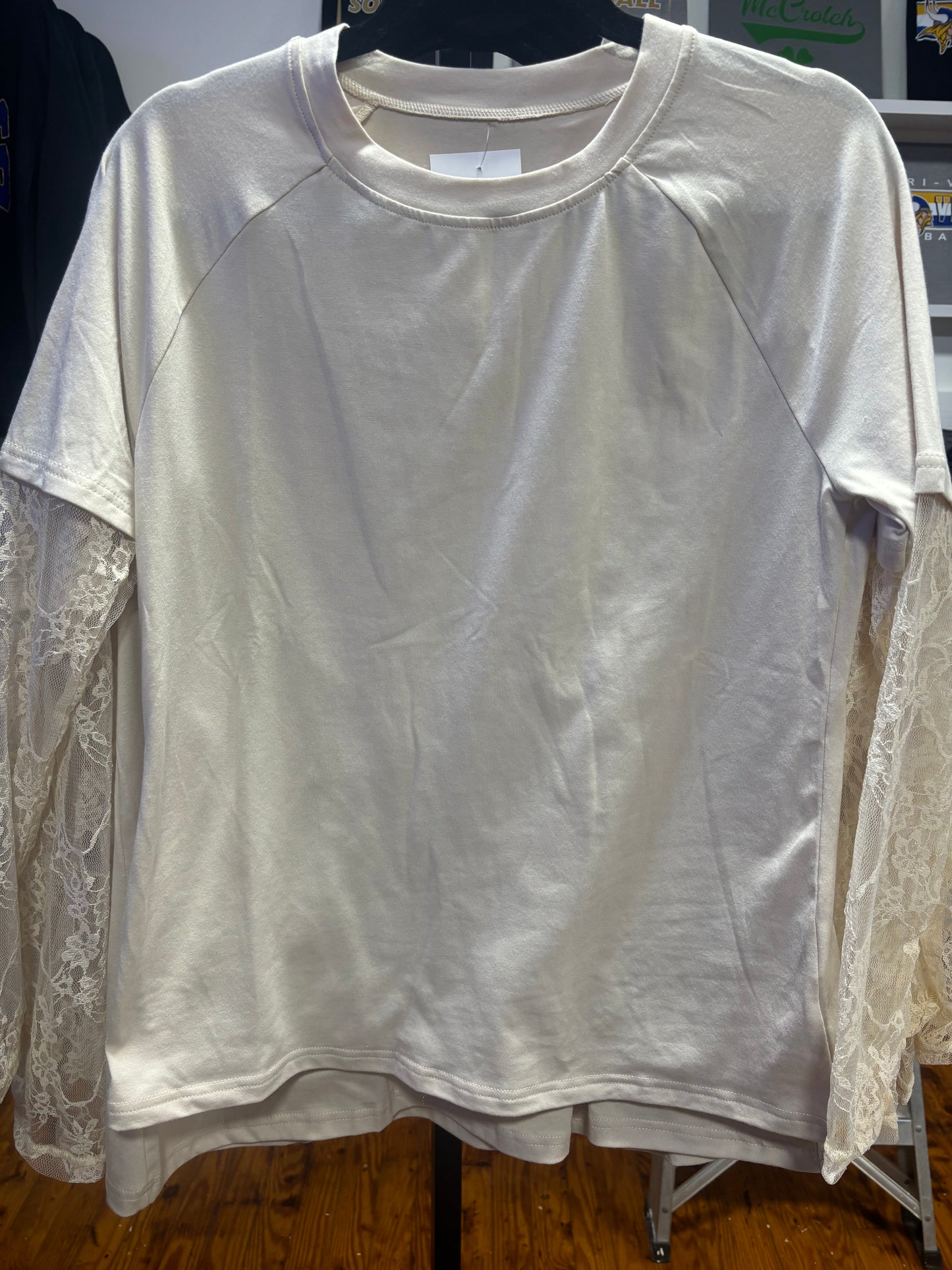 Cream Lace Sleeve Shirt