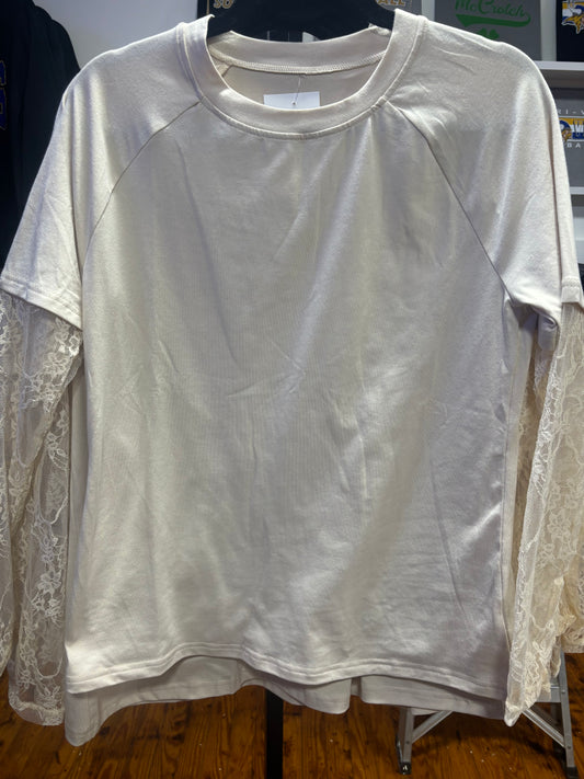 Cream Lace Sleeve Shirt
