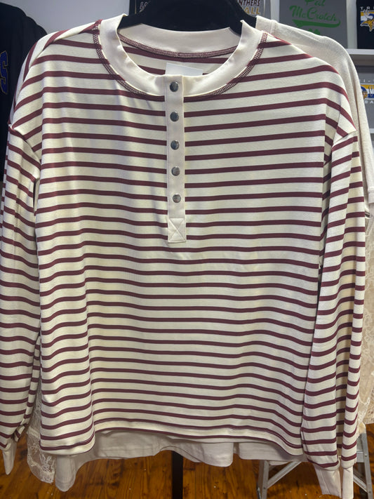 Maroon & Cream Long Sleeve Shirt