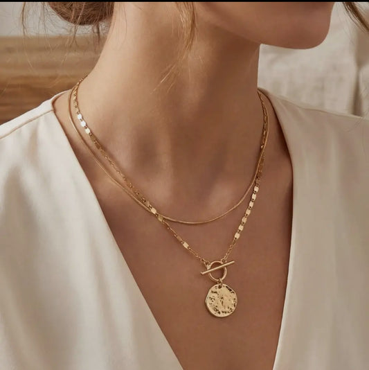 Gold layered coin necklace