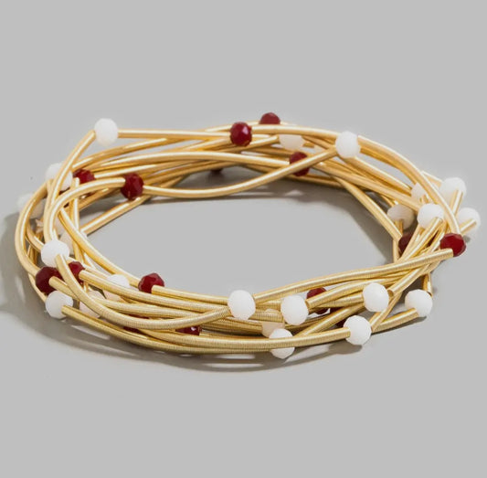 Maroon and white elastic bracelet set