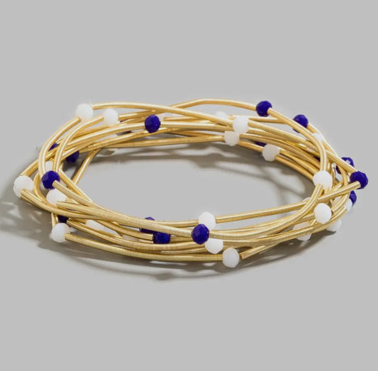 Blue and white elastic bracelet set