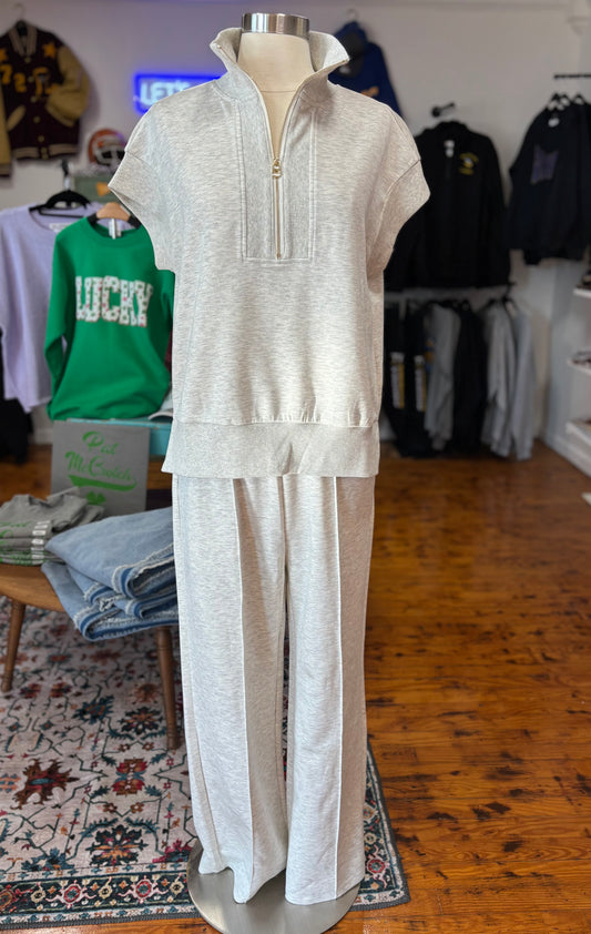 Ash Gray Wide Leg 1/4 Zip Set