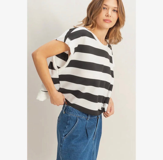 Striped Boxy Shirt With Open Back
