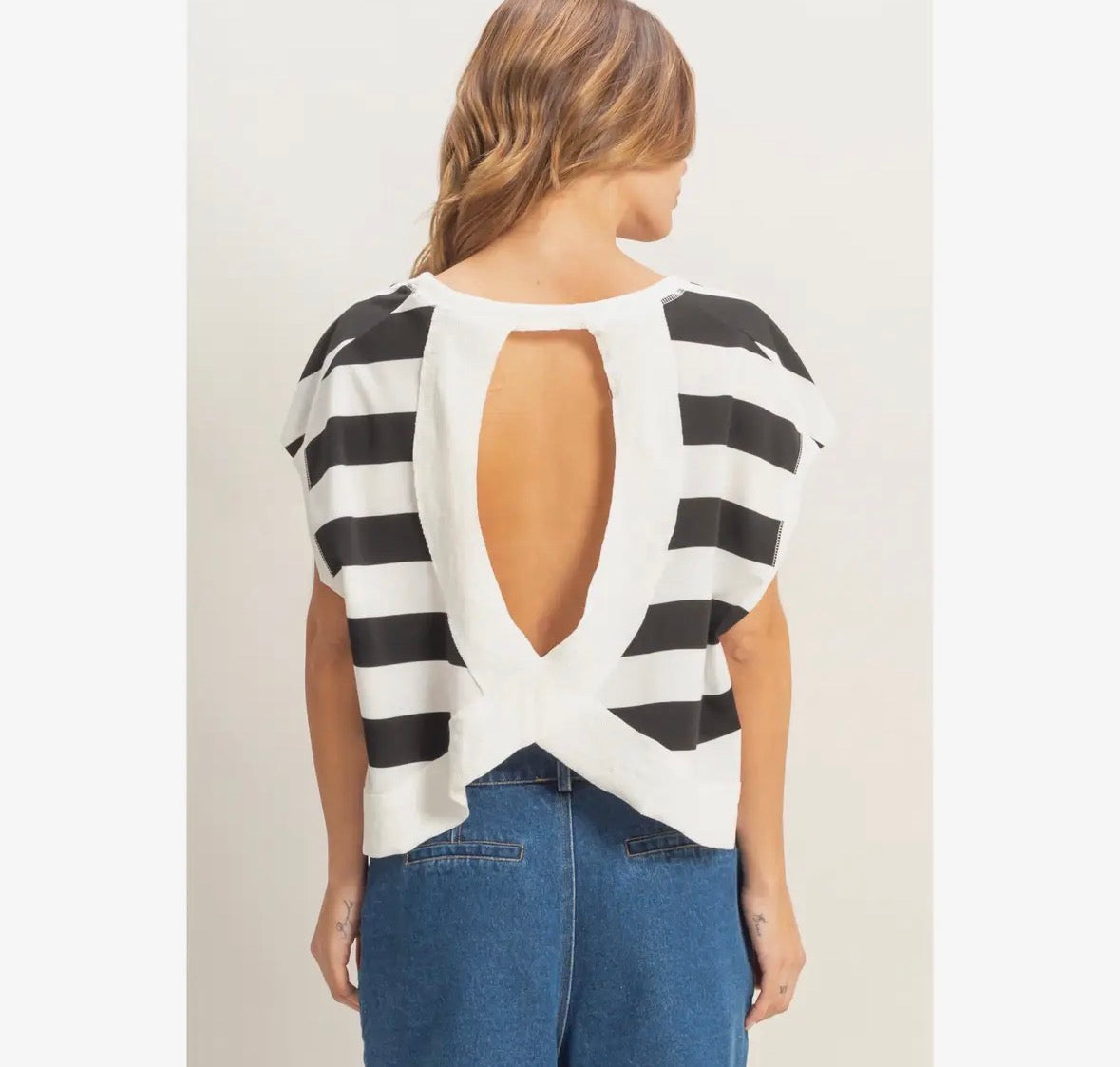 Striped Boxy Shirt With Open Back