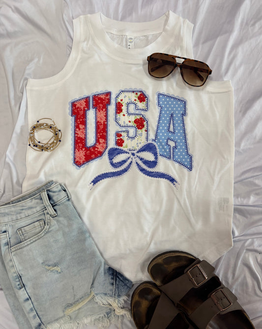 White USA Bow Tank