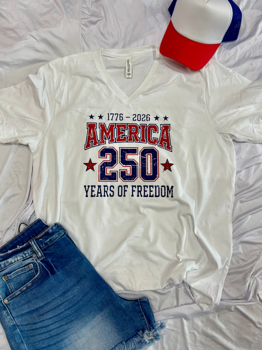 250 America White V-Neck