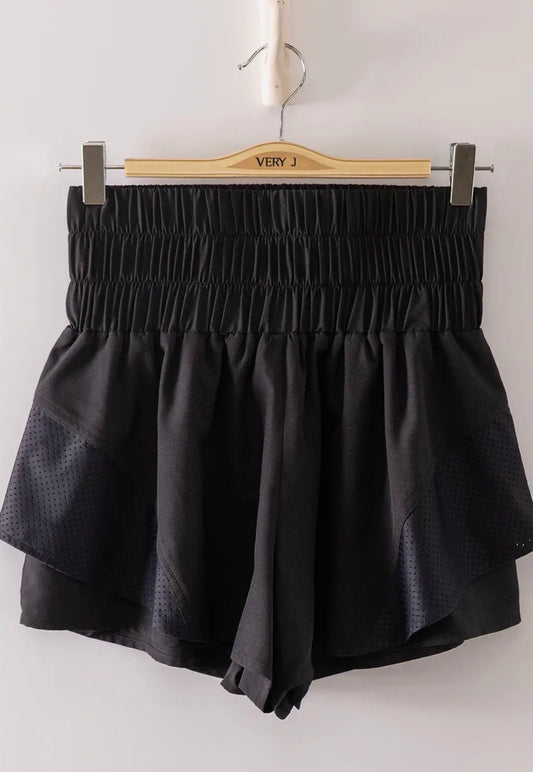 High Waisted Double Layer Black Shorts