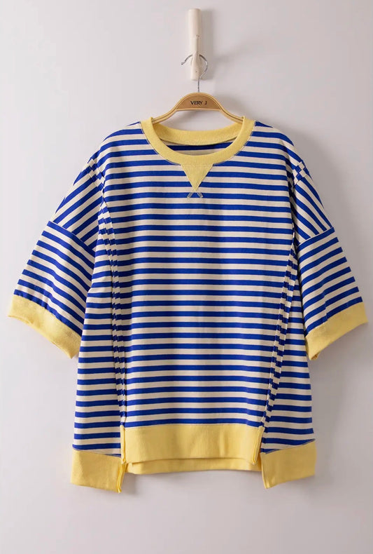Oversized Blue and Yellow Striped Shirt