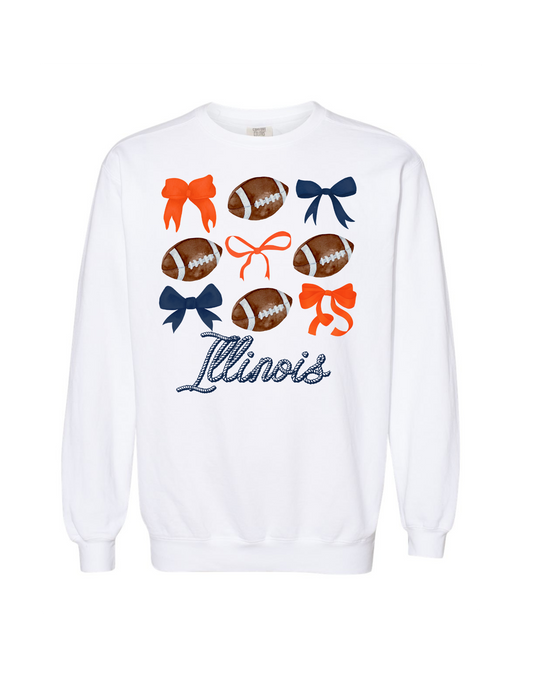 Illinois Football Bow Comfort Colors Crew Neck