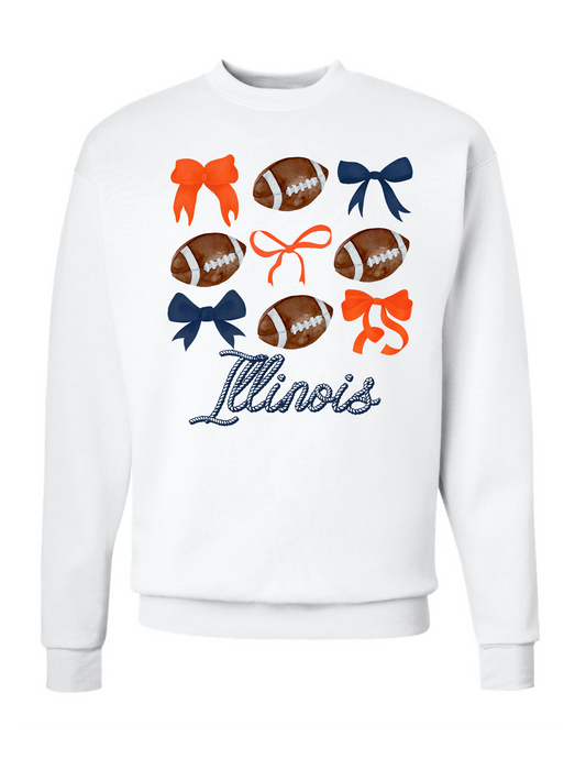 Illinois Football Bow Crew Neck-Hanes