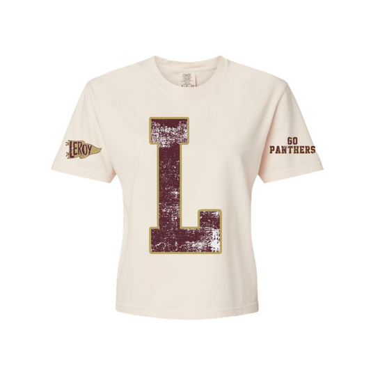 Panthers Big L Ivory Comfort Colors Boxy Crop T-Shirt