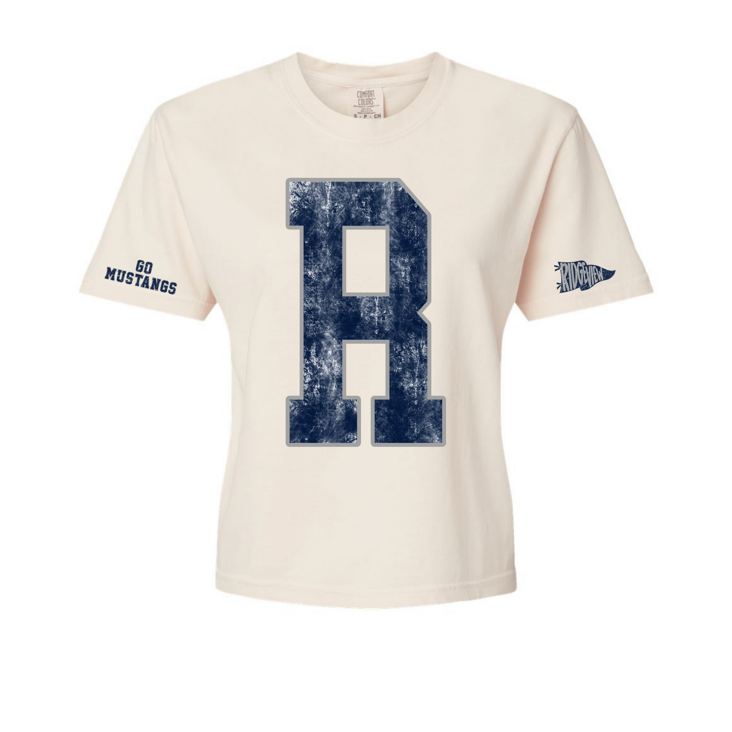 ***PRE-ORDER***Ridgeview Mustangs Big R Ivory Comfort Colors Boxy Crop T-Shirt